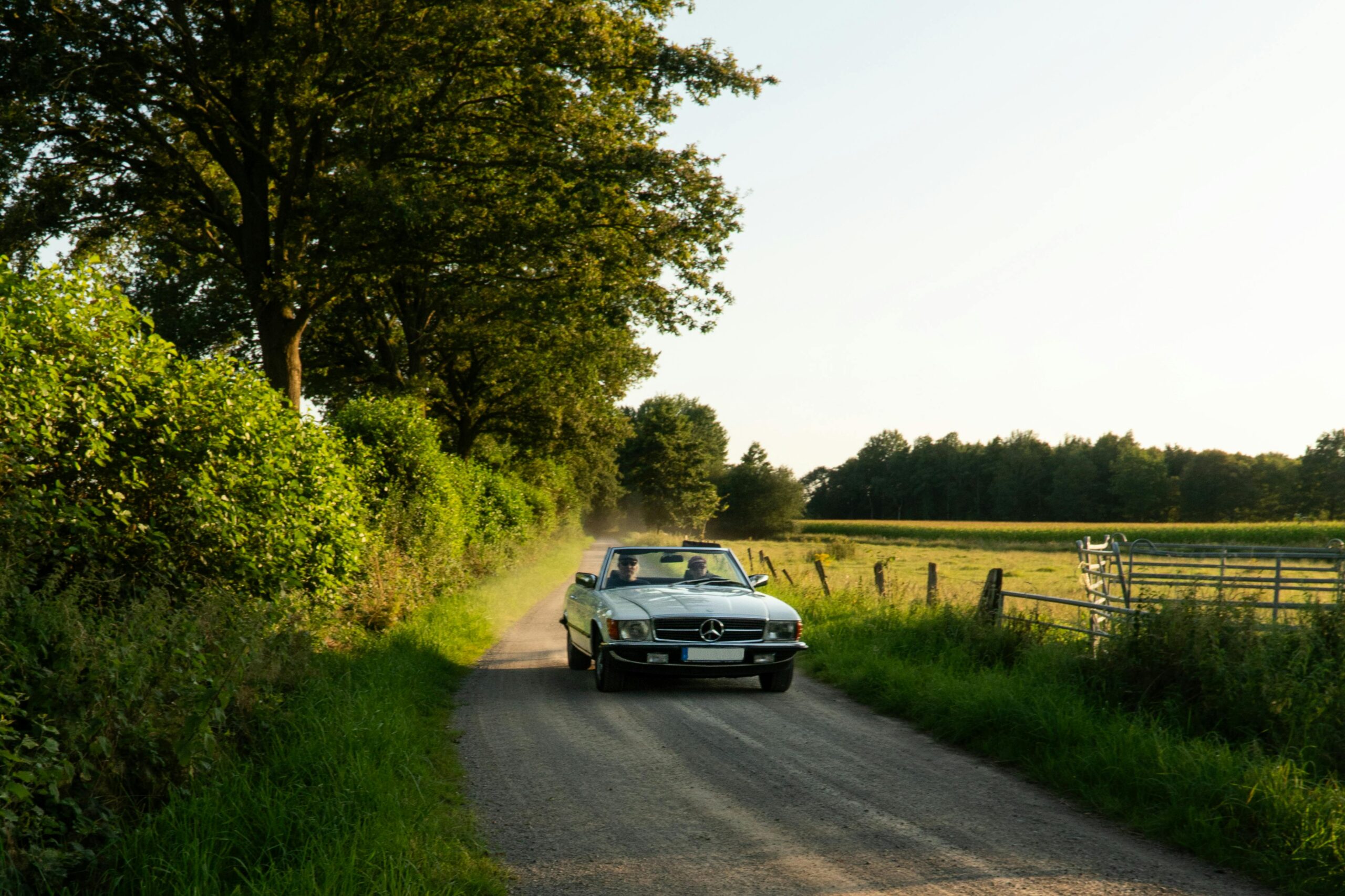 Klassischer Mercedes FÃ¤hrt Auf Einer Malerischen SommerstraÃŸe